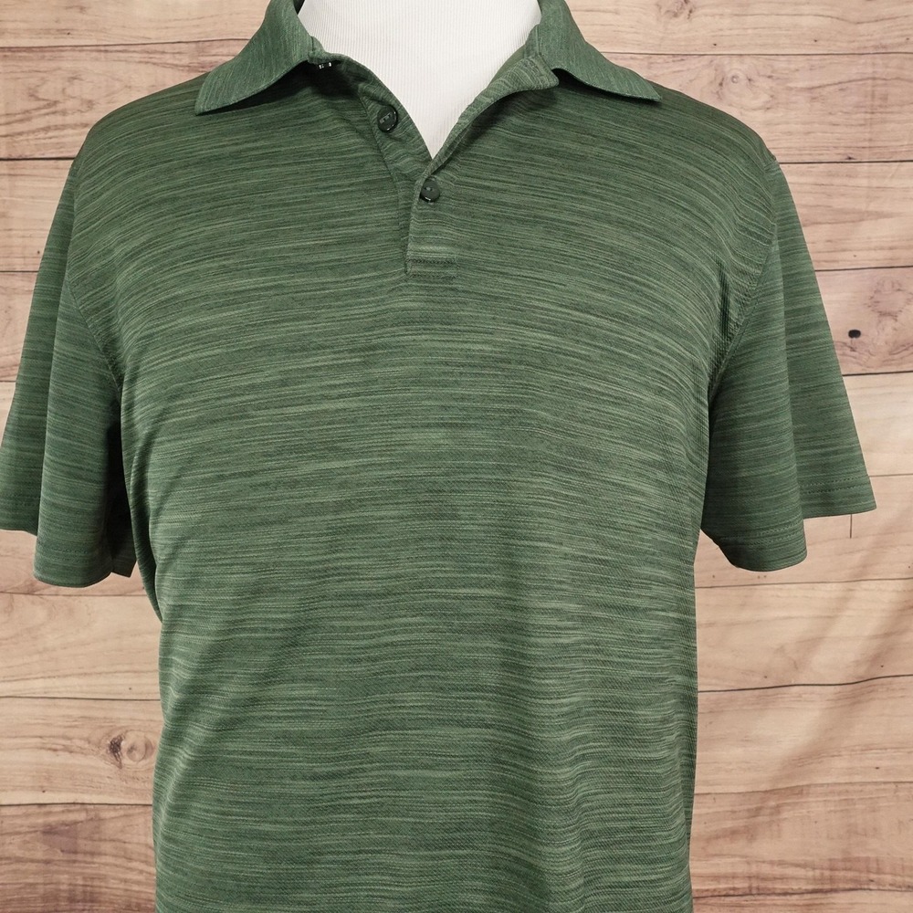 Haggar Performance Polo Shirt Mens L Green 100% Polyester Striped Golf Knit